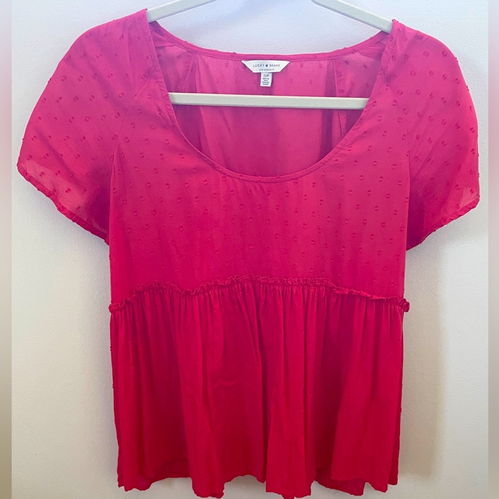 3/25$ Lucky Brand Red flowy short sleeve boho top in XS